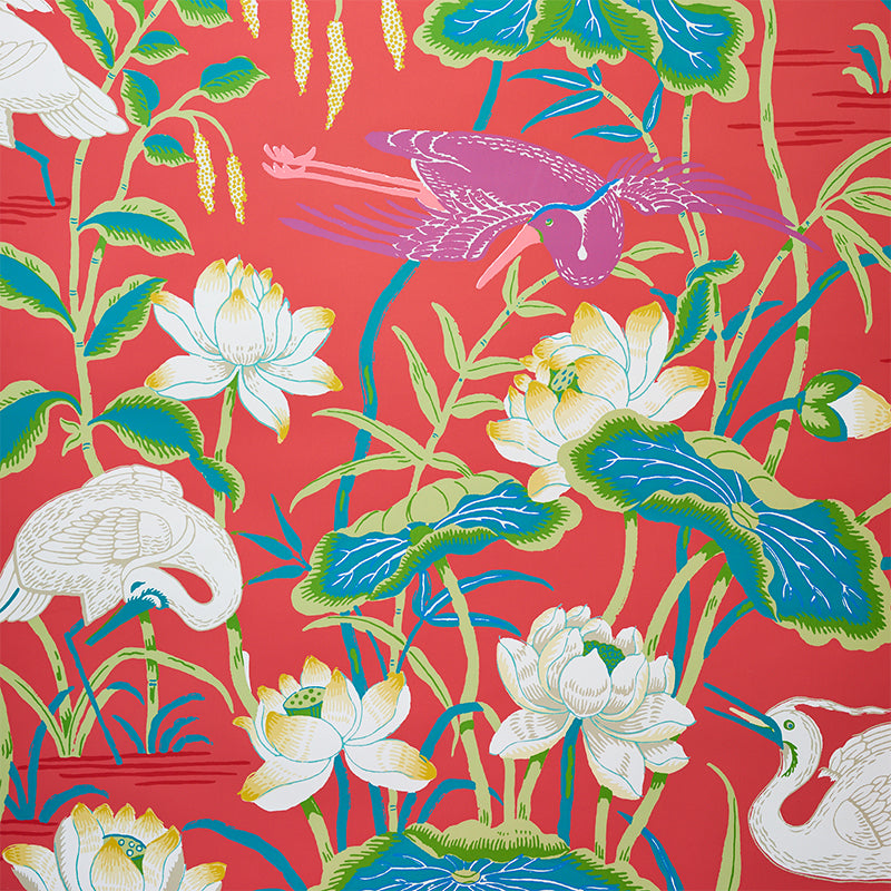 Lotus Garden fabric in red color - pattern number 5008434 - by Schumacher in the Signature Schumacher collection