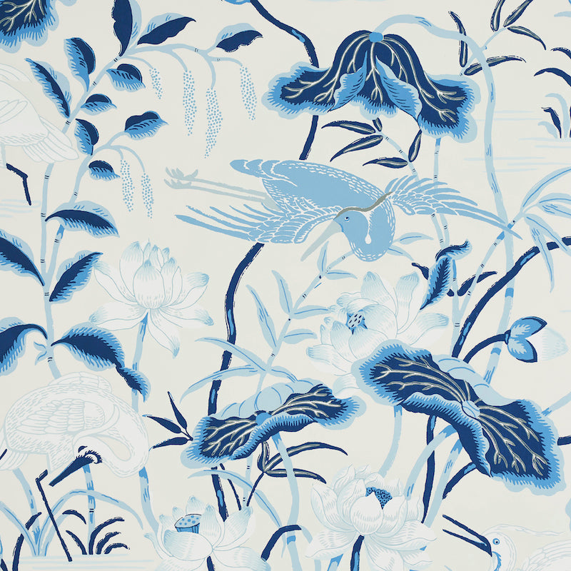 Lotus Garden fabric in porcelain color - pattern number 5008435 - by Schumacher in the Perennial Favorites collection