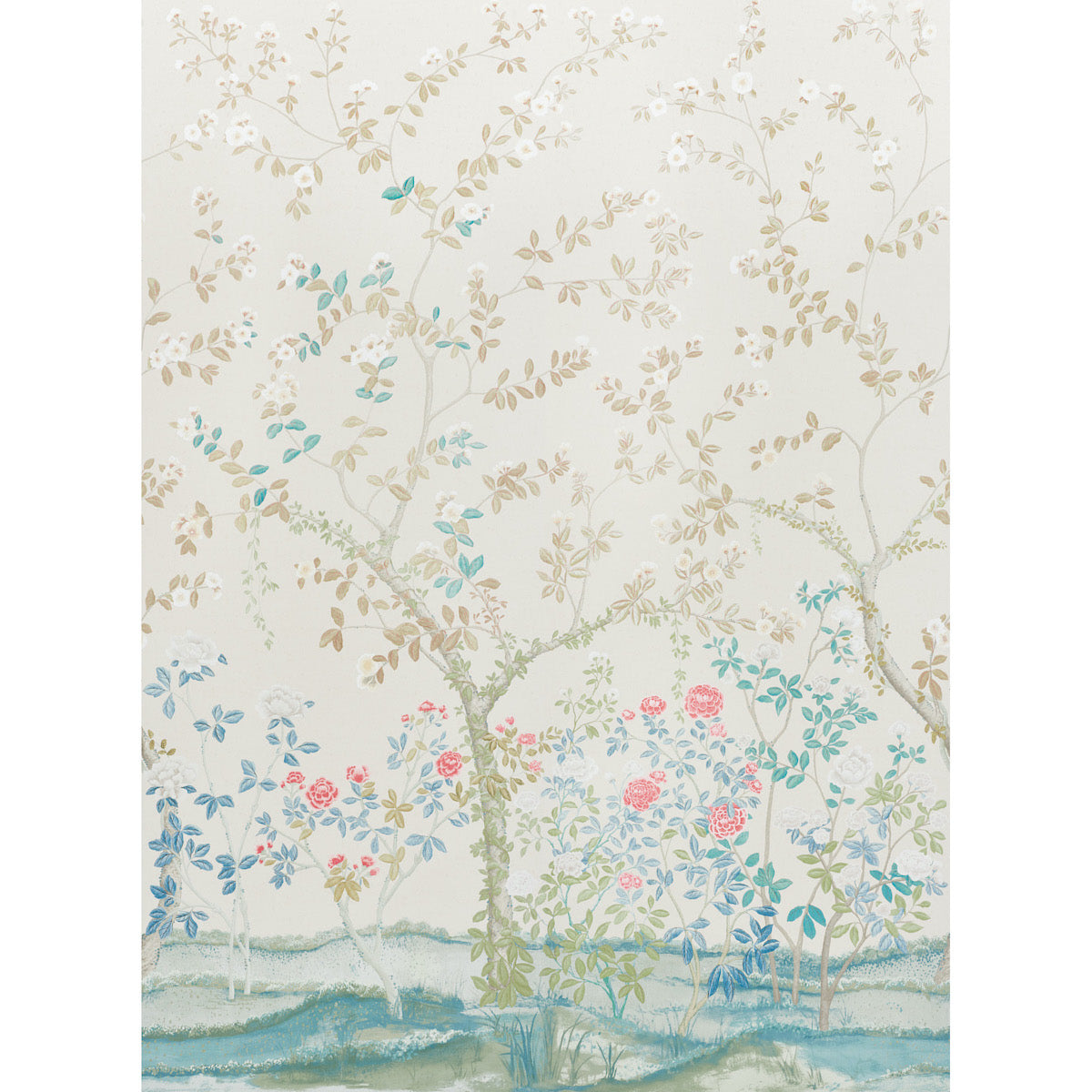Madame De Pompadour Panel Set fabric in alabaster color - pattern number 5008540 - by Schumacher in the Miles Redd collection
