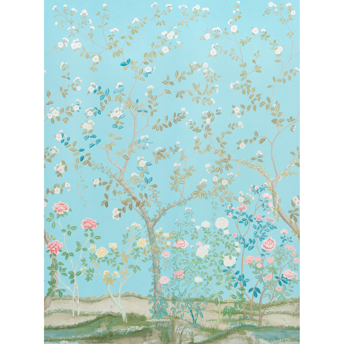 Madame De Pompadour Panel Set fabric in aqua color - pattern number 5008541 - by Schumacher in the Miles Redd collection