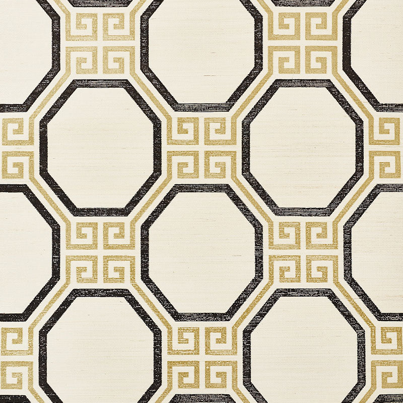 Octavia Sisal wallpaper in gold and jet color - pattern number 5008930 - by Schumacher in the Orient Express Schumacher collection