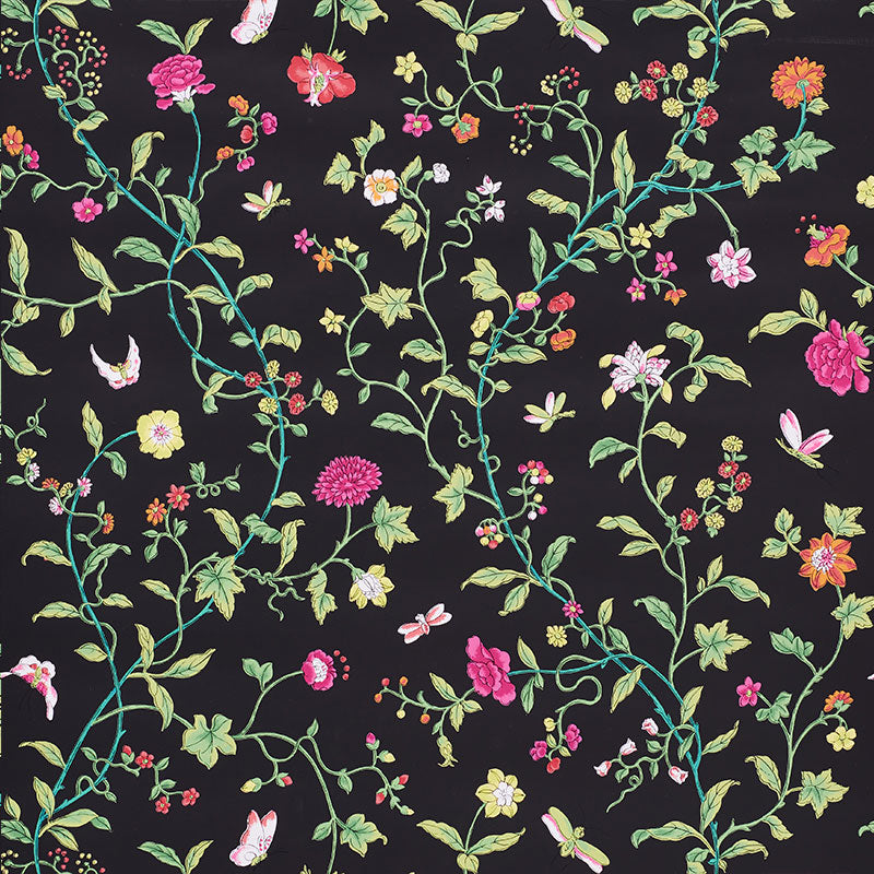 Floraison wallpaper in jet multi color - pattern number 5009112 - by Schumacher in the Signature Schumacher collection