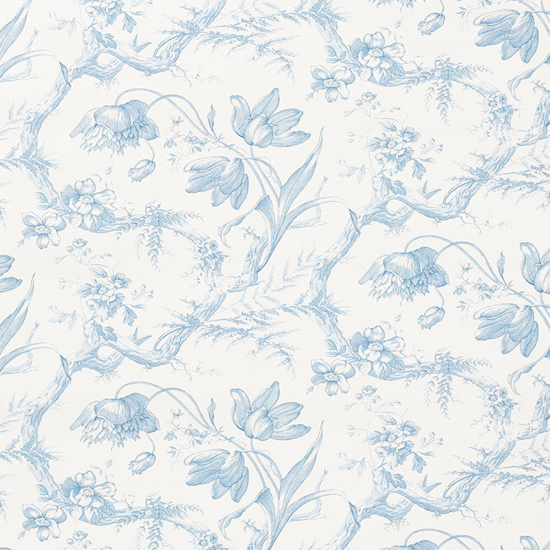 Toile De Fleurs wallpaper in delft color - pattern number 5009121 - by Schumacher in the Signature Schumacher collection