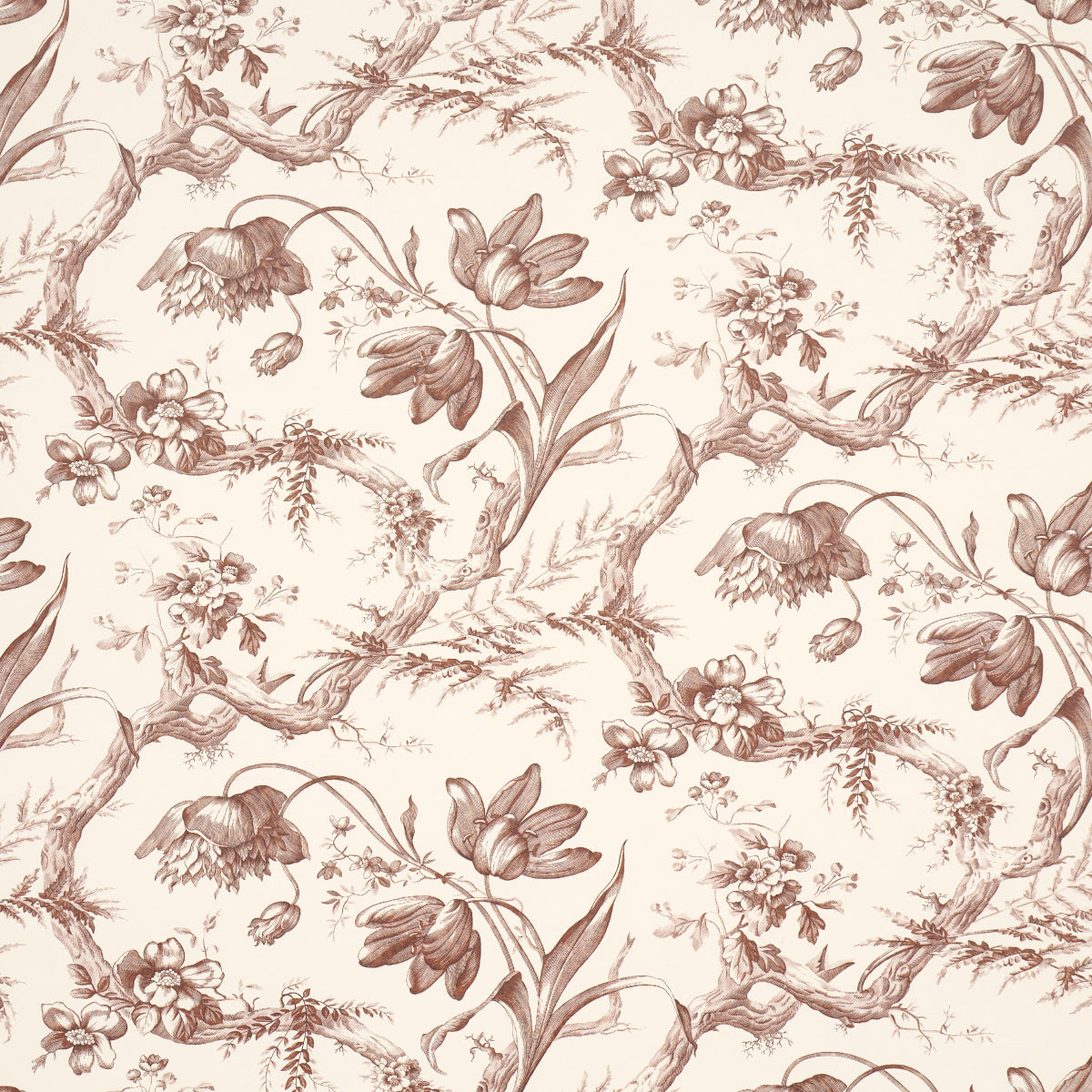 Toile De Fleurs wallpaper in fawn color - pattern number 5009124 - by Schumacher in the Perennial Favorites collection