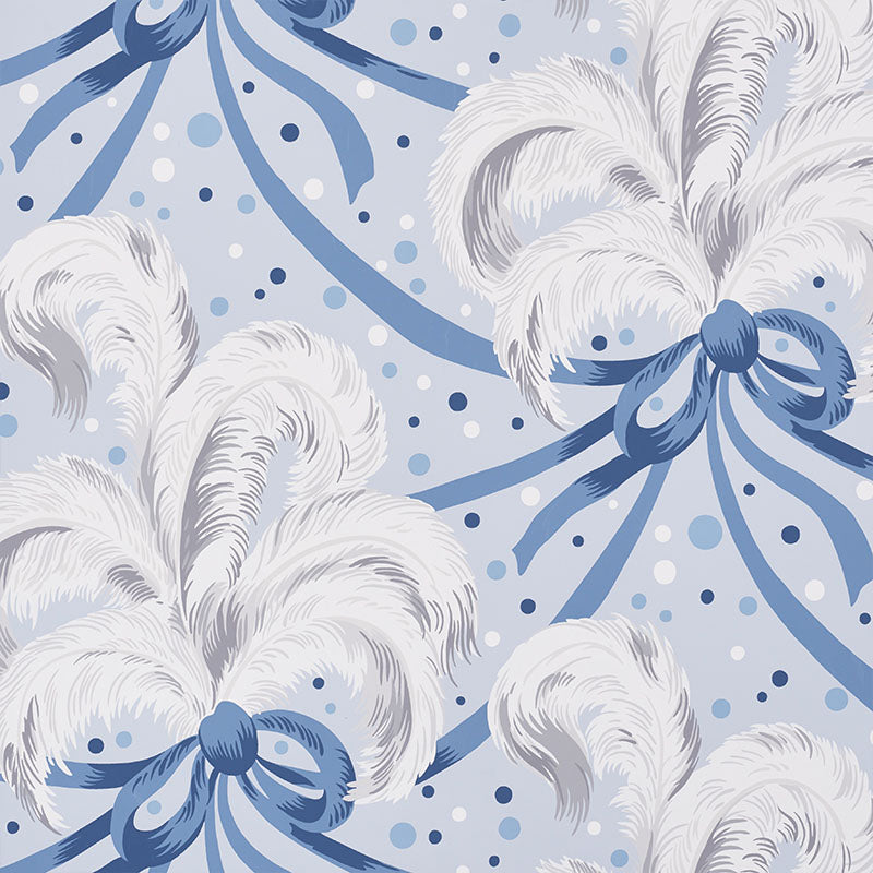 Plumes Et Rubans wallpaper in blue color - pattern number 5009180 - by Schumacher in the Fashion Forward collection