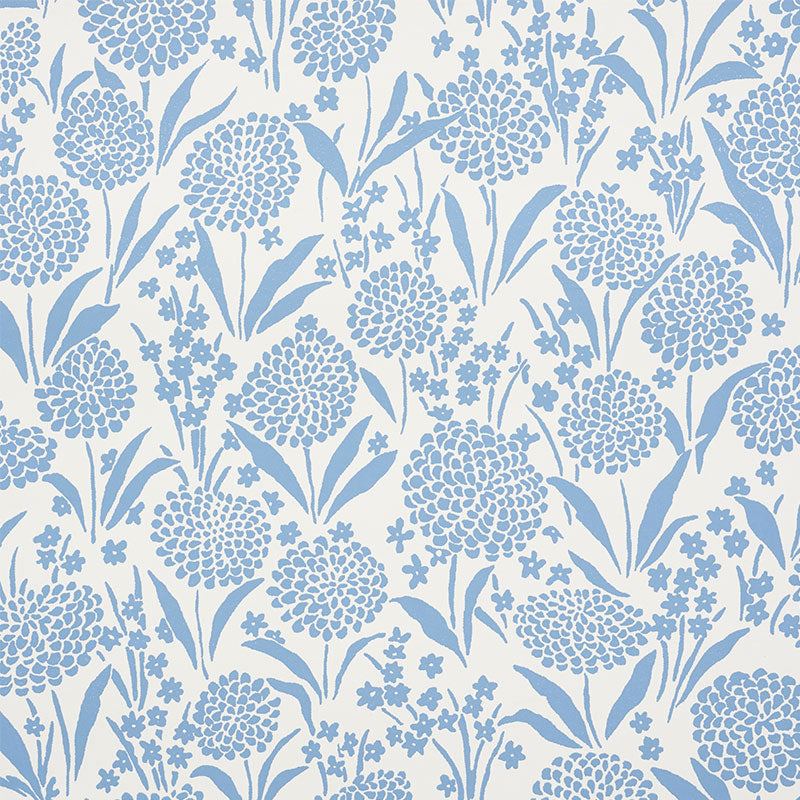 Chrysanthemum wallpaper in chambray color - pattern number 5009550 - by Schumacher in the Small Print Wallpapers collection