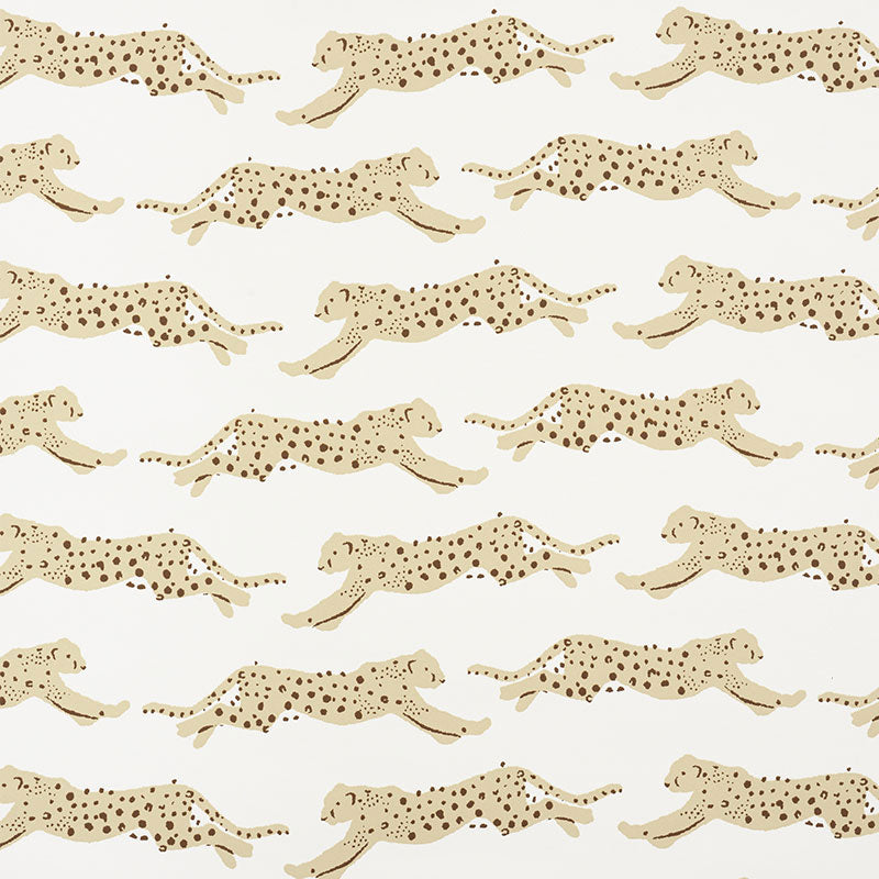 Leaping Leopards wallpaper in sand color - pattern number 5009591 - by Schumacher in the Small Print Wallpapers collection