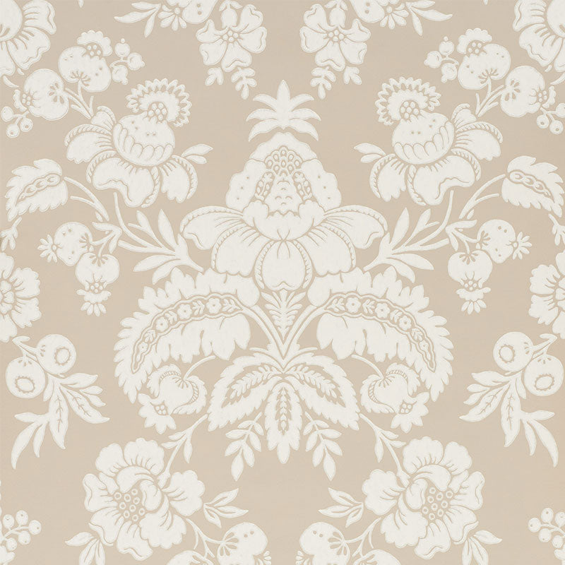 Simone Damask wallpaper in stone color - pattern number 5009612 - by Schumacher in the New Traditional collection