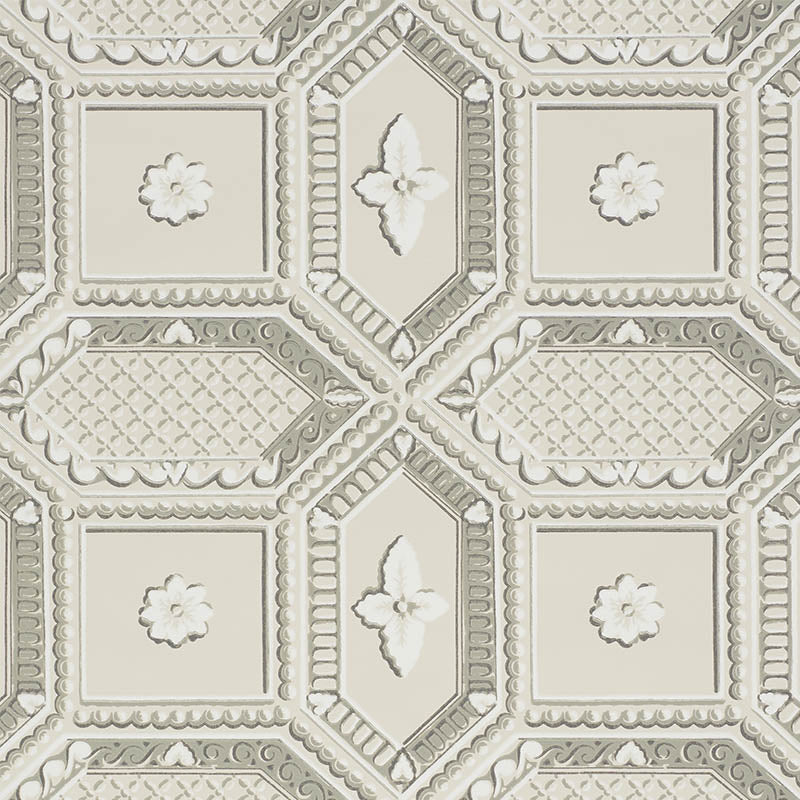 Lacunaria fabric in stone color - pattern number 5009901 - by Schumacher in the Trompe L Oeil collection