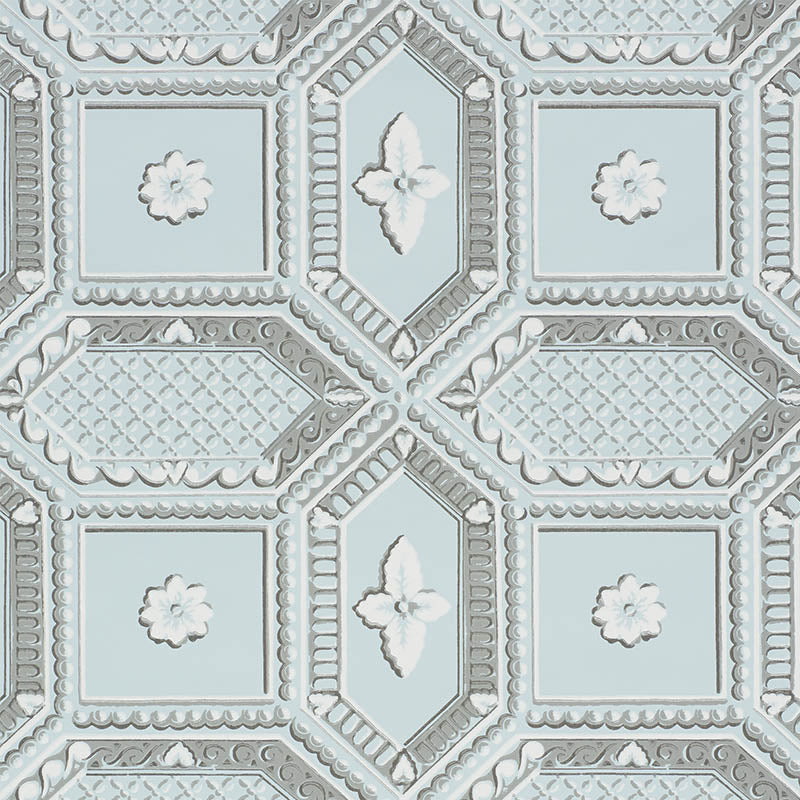 Lacunaria fabric in sky color - pattern number 5009902 - by Schumacher in the Trompe L Oeil collection