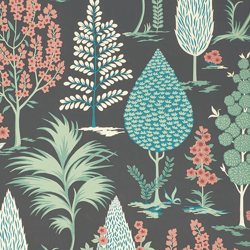 Pandora wallpaper in onyx and jade color - pattern number 5009961 - by Schumacher in the Palampore Schumacher collection