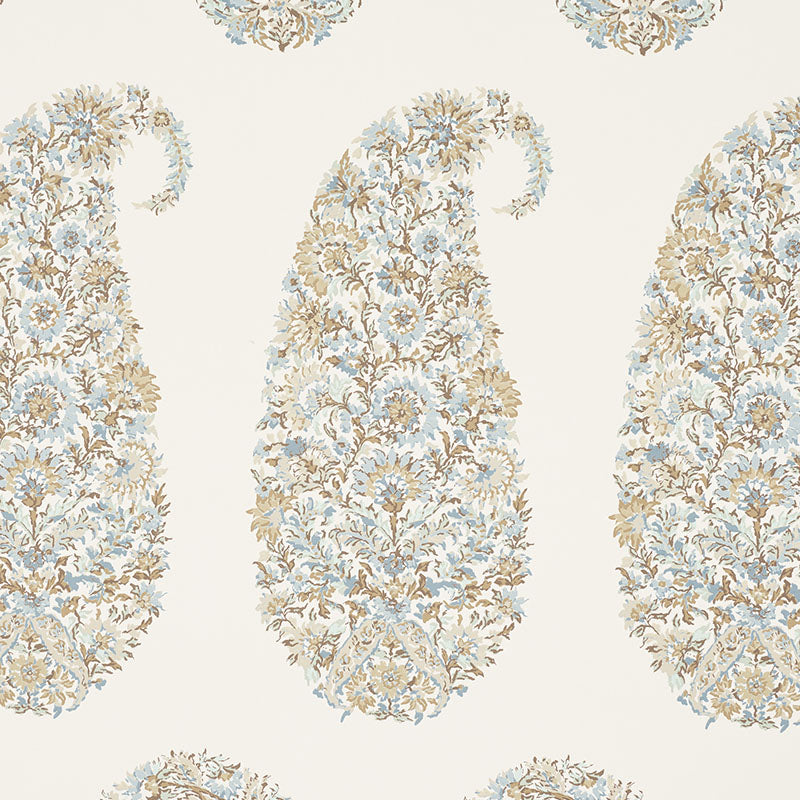 Shirala Paisley wallpaper in aqua color - pattern number 5009971 - by Schumacher in the Palampore Schumacher collection