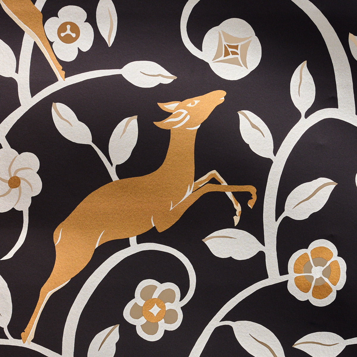 Les Gazelles Au Bois Vinyl fabric in noir color - pattern number 5010140 - by Schumacher in the Signature Schumacher collection