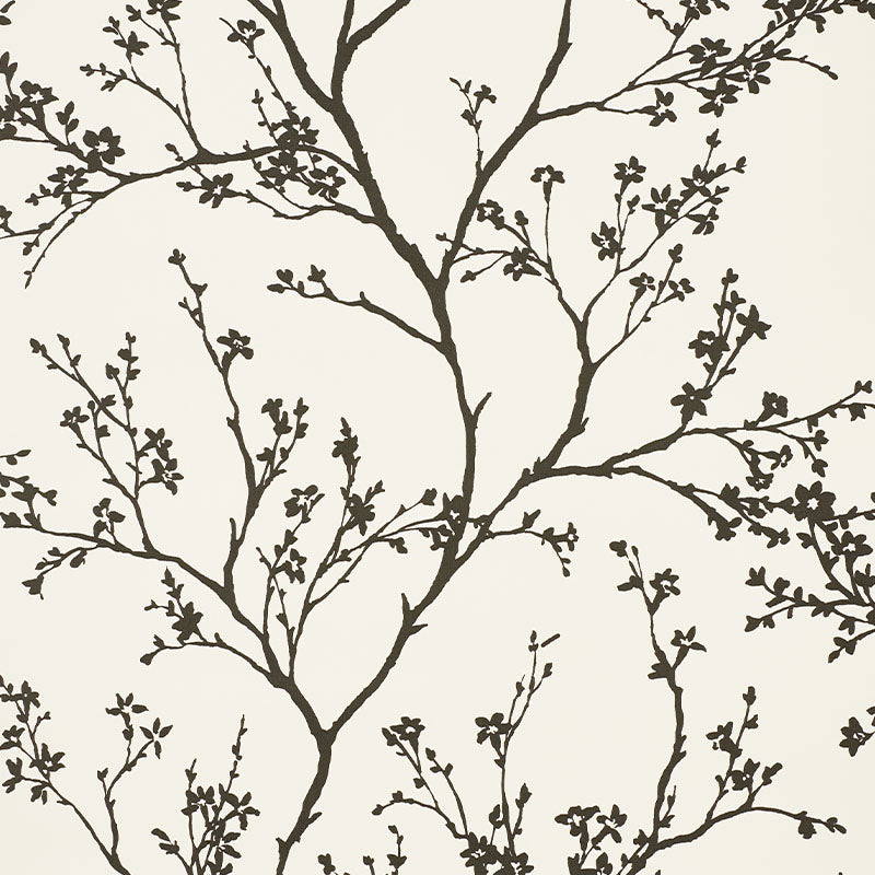Twiggy Vinyl fabric in black on ivory color - pattern number 5010150 - by Schumacher in the Silver Lining Performance Wallcoverings collection