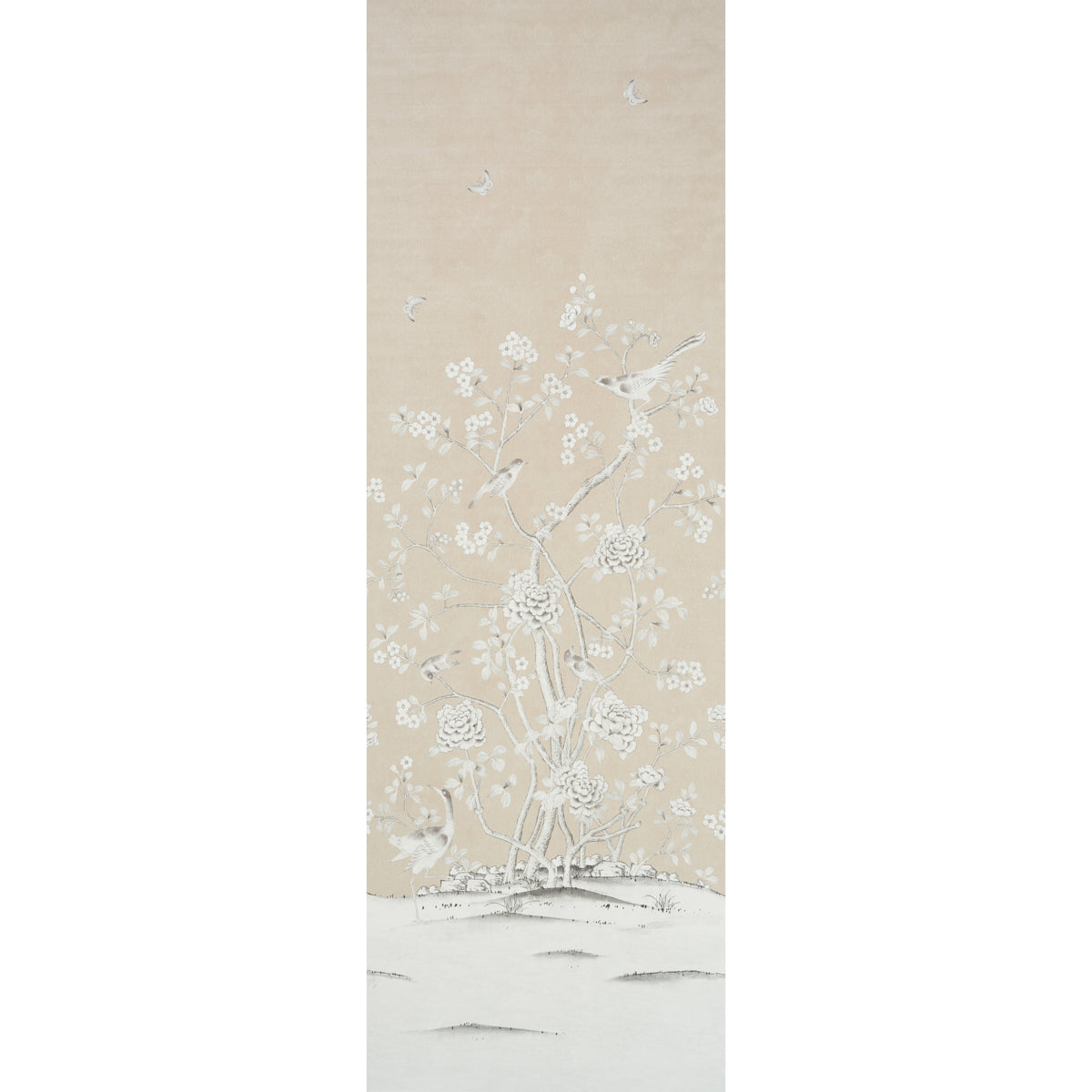Chinois Palais Vinyl Panel fabric in stone color - pattern number 5010161 - by Schumacher in the Silver Lining Performance Wallcoverings collection