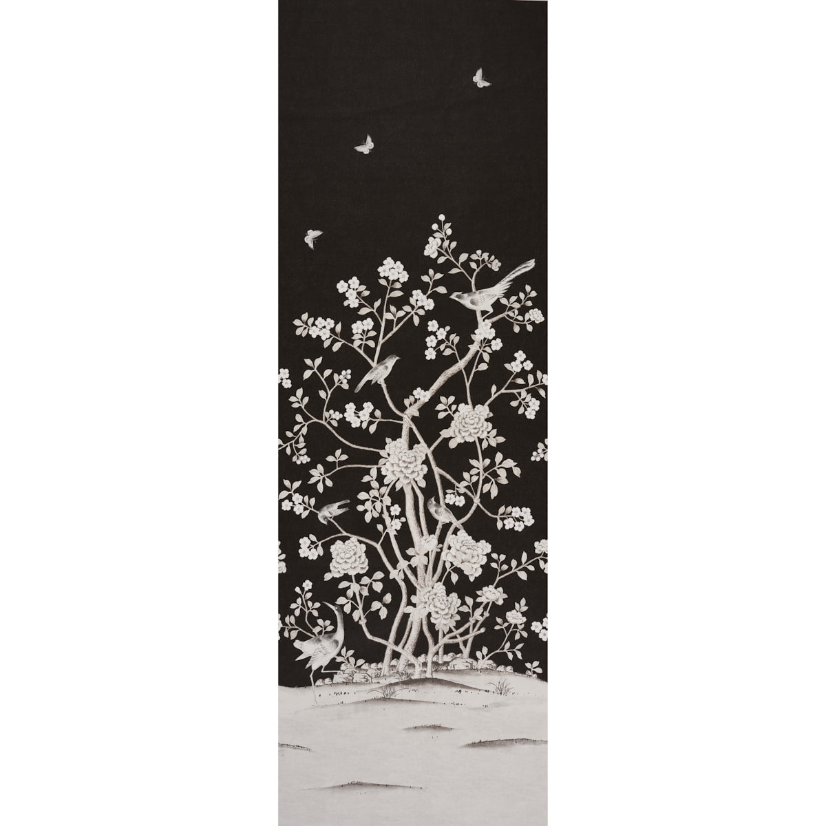 Chinois Palais Vinyl Panel fabric in noir color - pattern number 5010162 - by Schumacher in the Silver Lining Performance Wallcoverings collection
