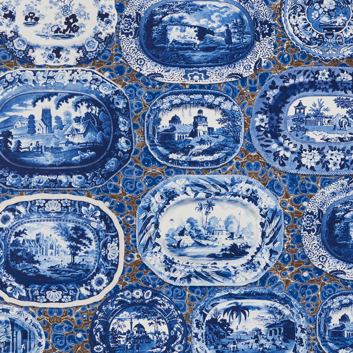 Plates and Platters fabric in blue color - pattern number 5010410 - by Schumacher in the Johnson Hartig for Libertine collection