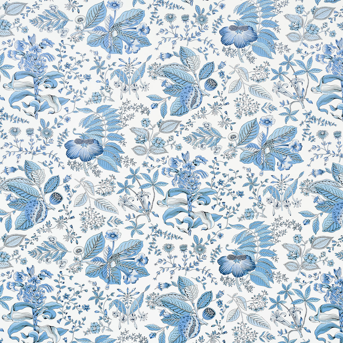 Pomegranate Botanical fabric in blue color - pattern number 5010443 - by Schumacher in the Schumacher Classics collection