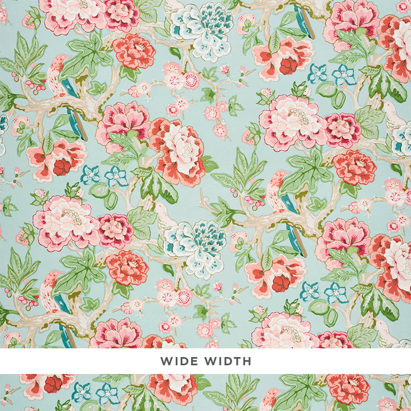 Bermuda Blossoms fabric in aqua color - pattern number 5010520 - by Schumacher in the Signature Schumacher collection