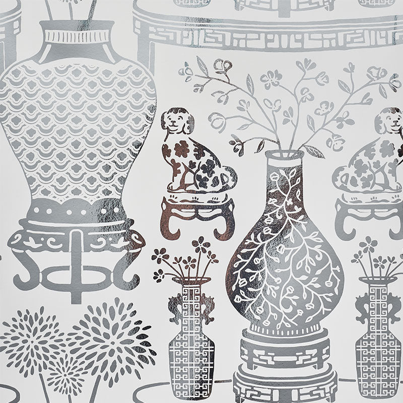 Hellene Mylar wallpaper in silver color - pattern number 5010610 - by Schumacher in the Step Lively collection