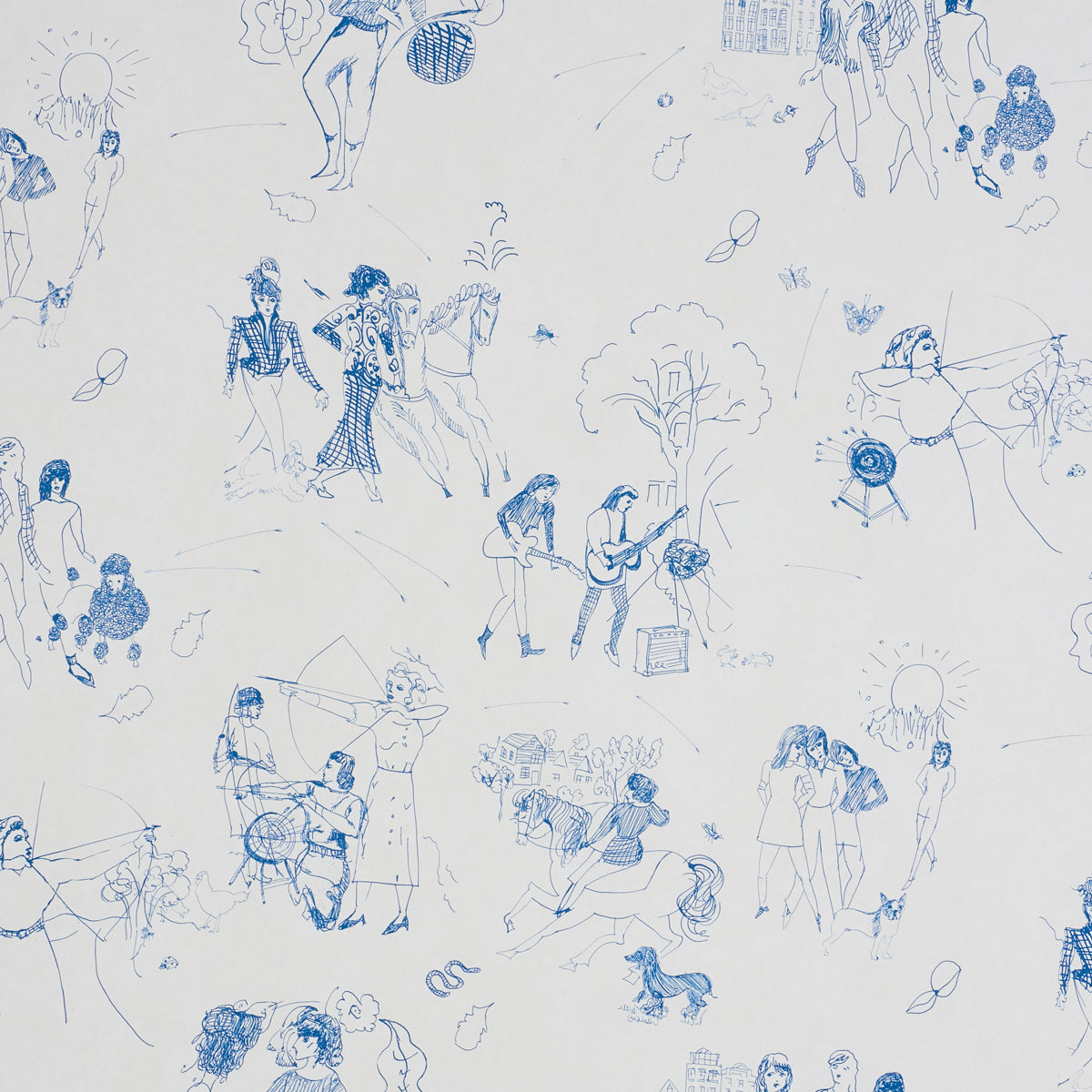 Toile De Femmes wallpaper in indigo color - pattern number 5011081 - by Schumacher in the Peg Norriss collection