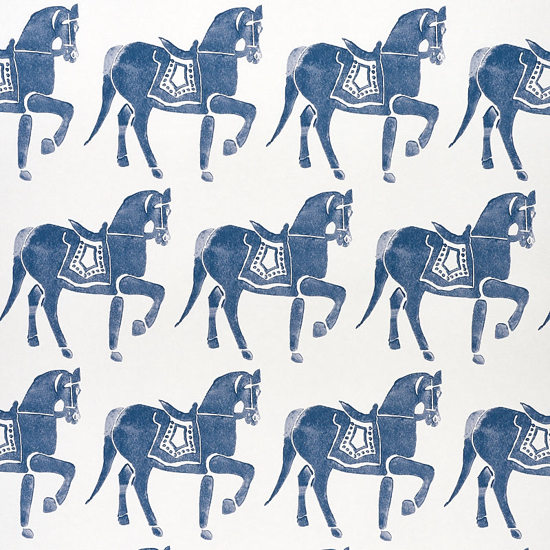 Marwari Horse fabric in navy color - pattern number 5011130 - by Schumacher in the Molly Mahon Prints collection