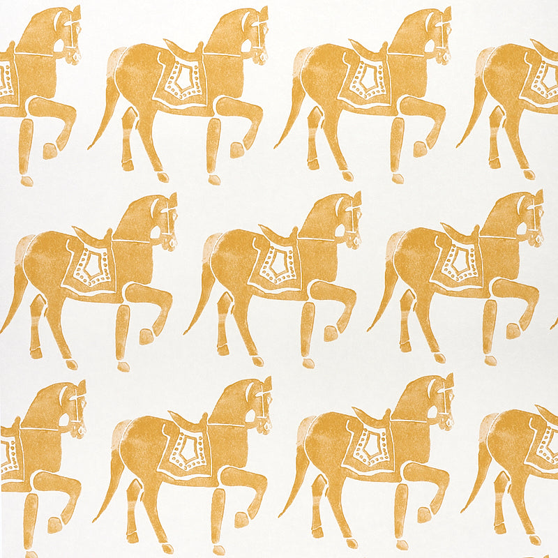 Marwari Horse fabric in mustard color - pattern number 5011131 - by Schumacher in the Molly Mahon Prints collection