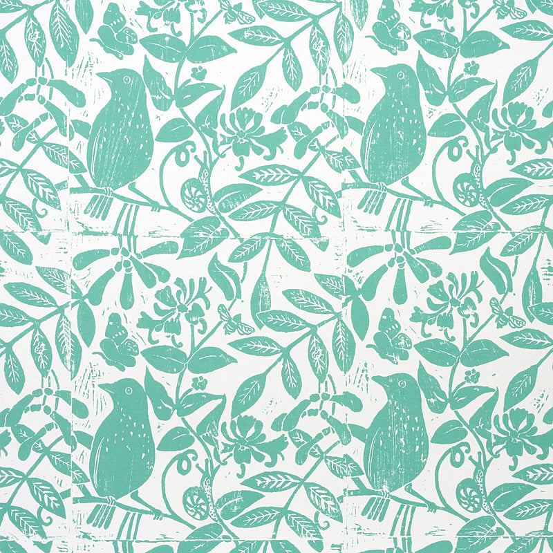 Bird and Bee fabric in seaglass color - pattern number 5011192 - by Schumacher in the Molly Mahon Prints collection