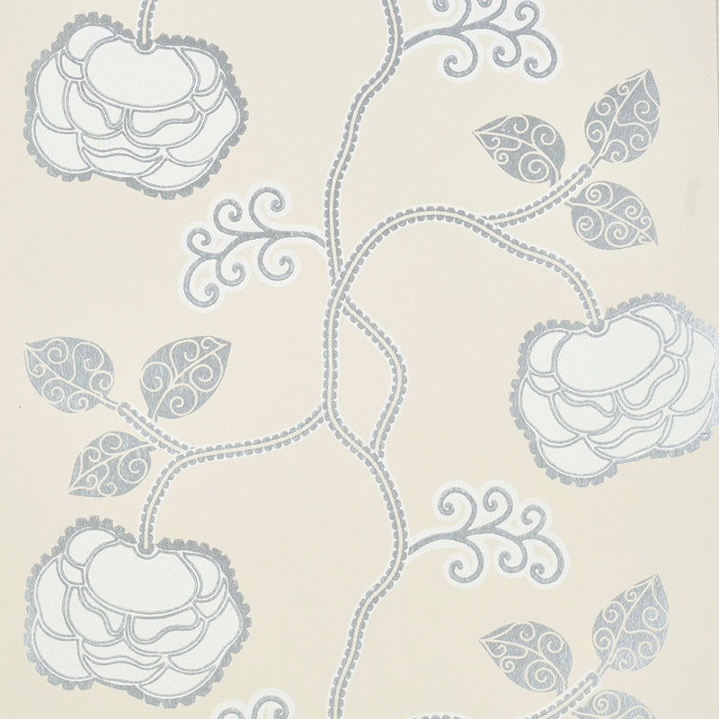 Queen Fruit wallpaper in silver white color - pattern number 5011410 - by Schumacher in the Espalier by Neisha Crosland collection