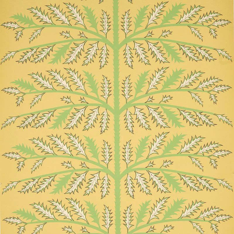 Thistle wallpaper in mustard color - pattern number 5011432 - by Schumacher in the Espalier by Neisha Crosland collection