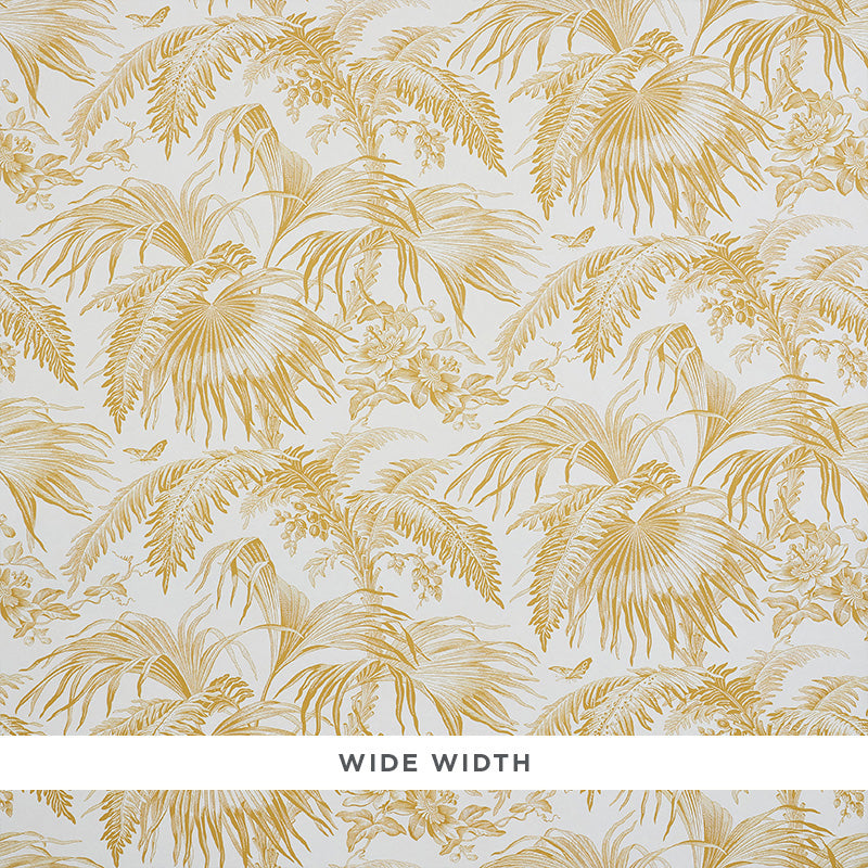 Toile Tropique fabric in gold color - pattern number 5011480 - by Schumacher in the Lasersohn Toile Collection collection