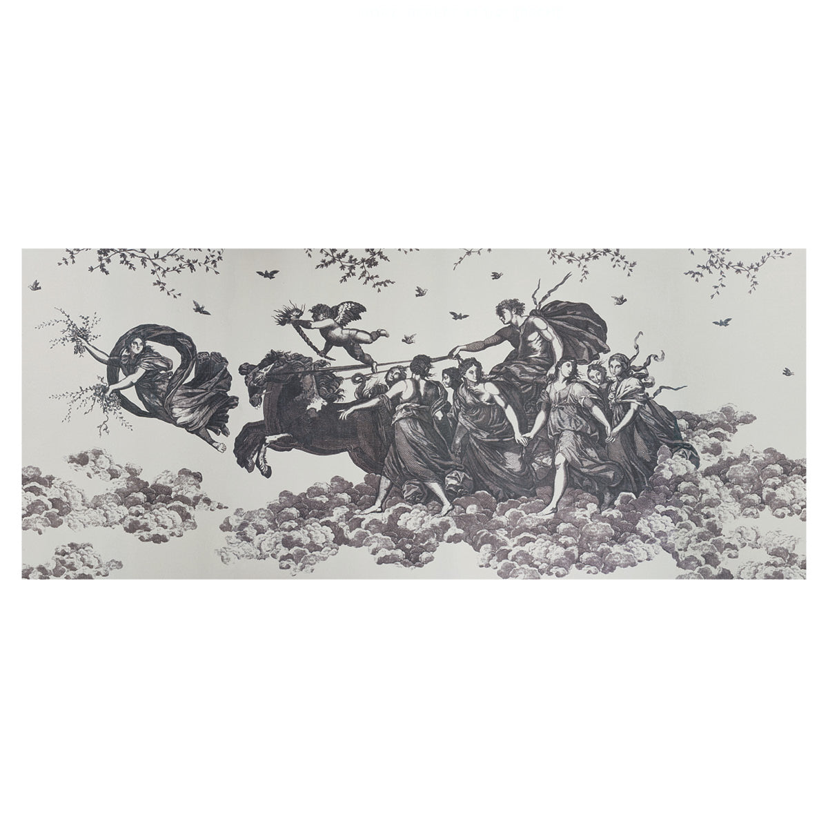 Chariot Of Dawn Toile Panel Set fabric in black color - pattern number 5011500 - by Schumacher in the Lasersohn Toile Collection collection