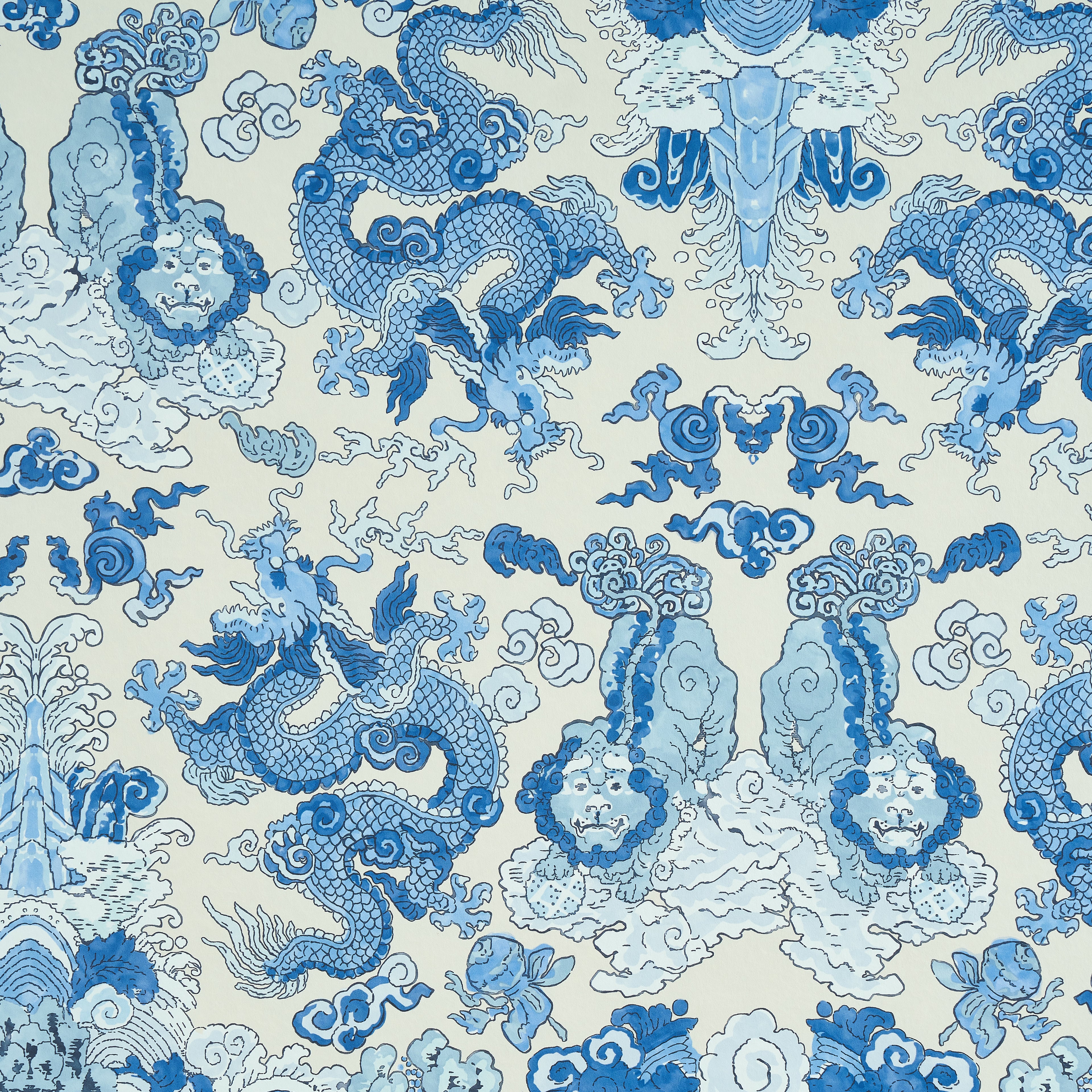 Magic Mountain Dragon fabric in porcelain color - pattern number 5011590 - by Schumacher in the Perennial Favorites collection