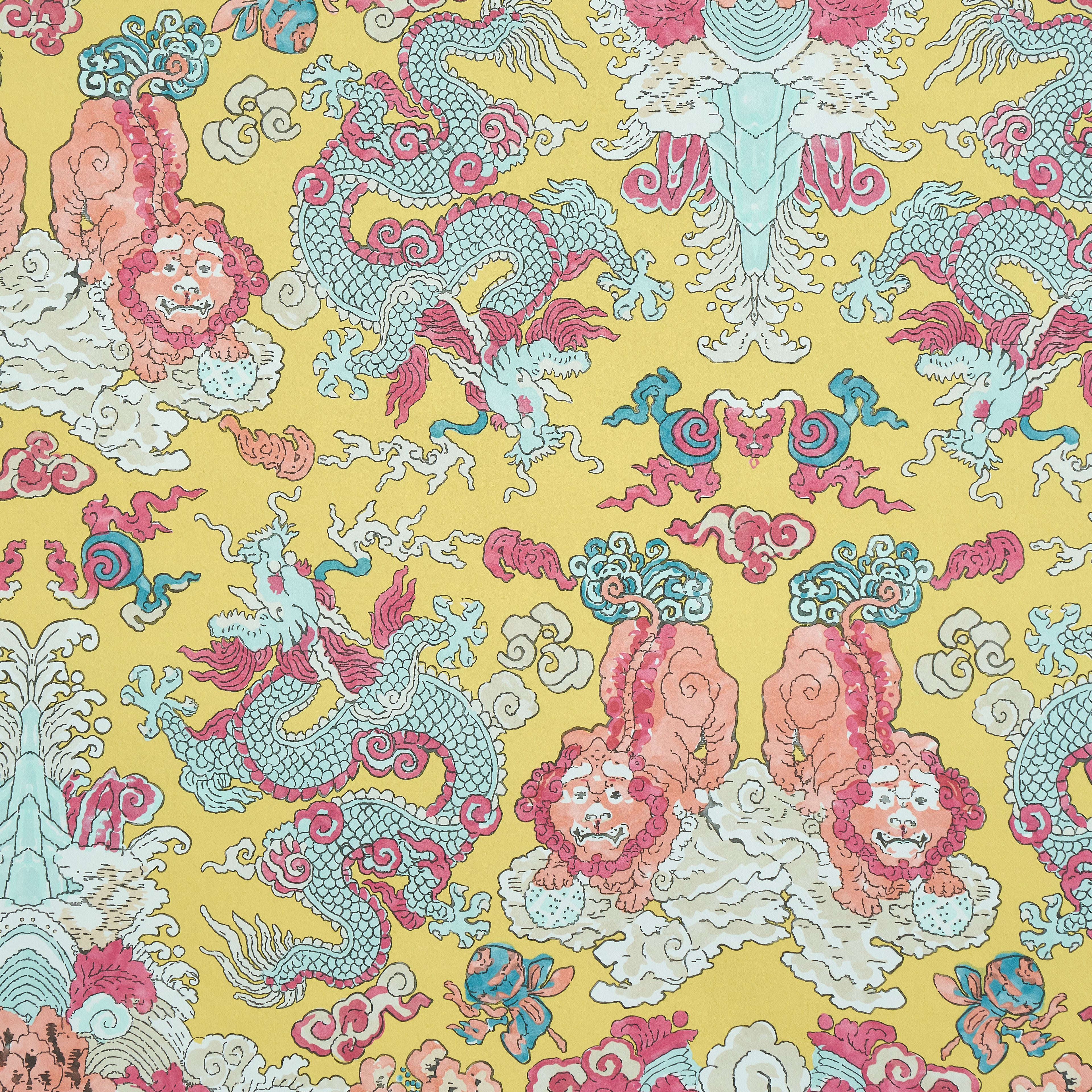 Magic Mountain Dragon fabric in yellow color - pattern number 5011592 - by Schumacher in the Perennial Favorites collection