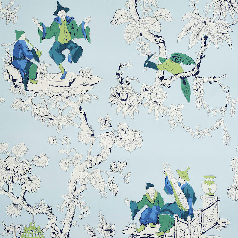Chinoiserie Moderne fabric in blue color - pattern number 5011650 - by Schumacher in the Perennial Favorites collection
