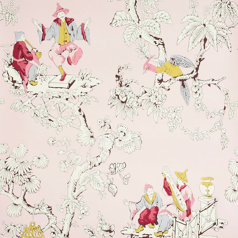 Chinoiserie Moderne fabric in pink color - pattern number 5011651 - by Schumacher in the Perennial Favorites collection