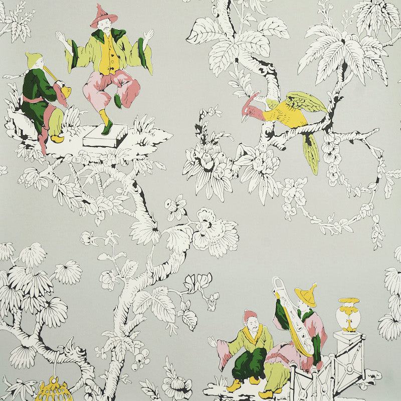 Chinoiserie Moderne fabric in soft grey color - pattern number 5011652 - by Schumacher in the Perennial Favorites collection