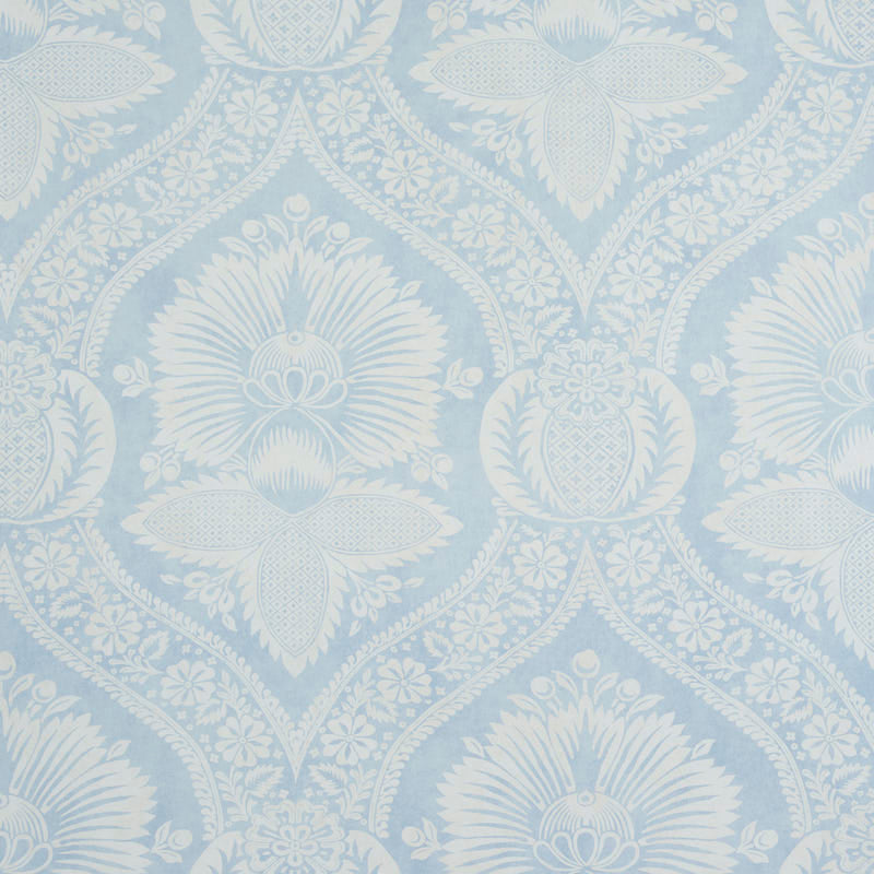 Villandry Damask Print fabric in blue color - pattern number 5011750 - by Schumacher in the Perennial Favorites collection