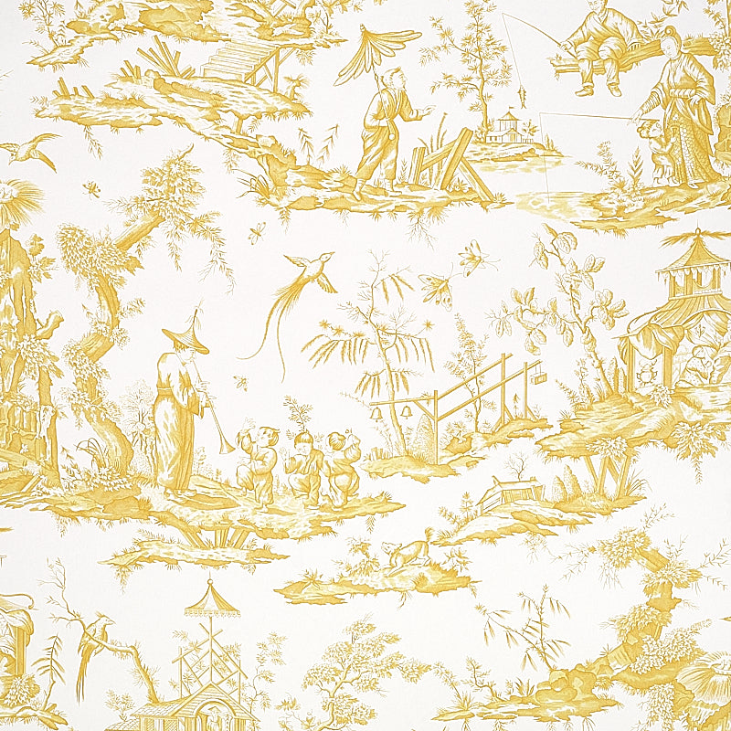 Shengyou Toile wallpaper in yellow color - pattern number 5012051 - by Schumacher in the Signature Schumacher collection