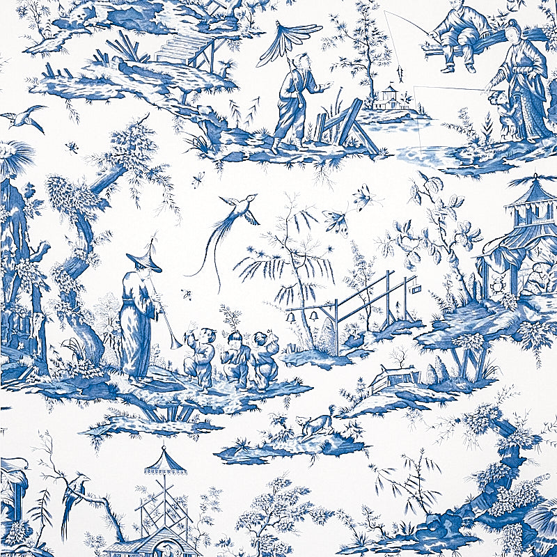 Shengyou Toile wallpaper in blue color - pattern number 5012052 - by Schumacher in the Signature Schumacher collection