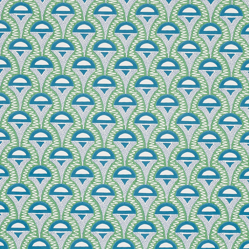 Abelino wallpaper in green and peacock color - pattern number 5012082 - by Schumacher in the Copacabana collection