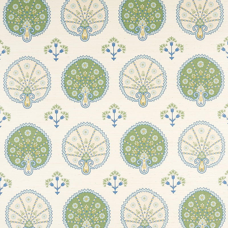 Chamba Crown Sisal fabric in green color - pattern number 5012280 - by Schumacher in the East Meets West collection