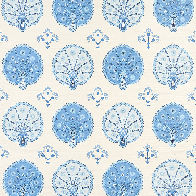 Chamba Crown Sisal fabric in blue color - pattern number 5012282 - by Schumacher in the East Meets West collection