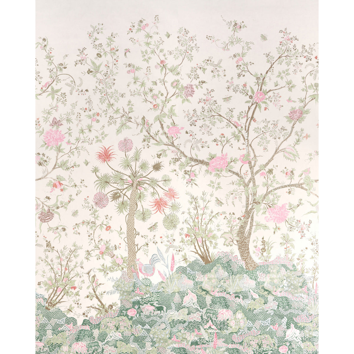 Amaltas Panel Set fabric in green and pink color - pattern number 5012333 - by Schumacher in the Panels Collection collection