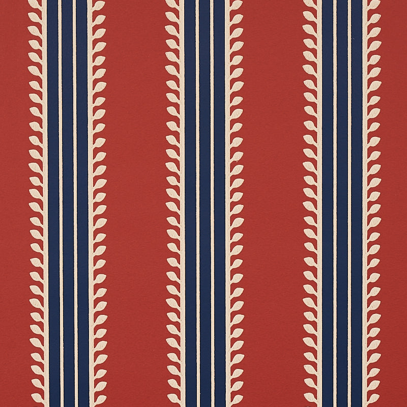 Etruscan Stripe wallpaper in red and blue color - pattern number 5012852 - by Schumacher in the Cabana collection