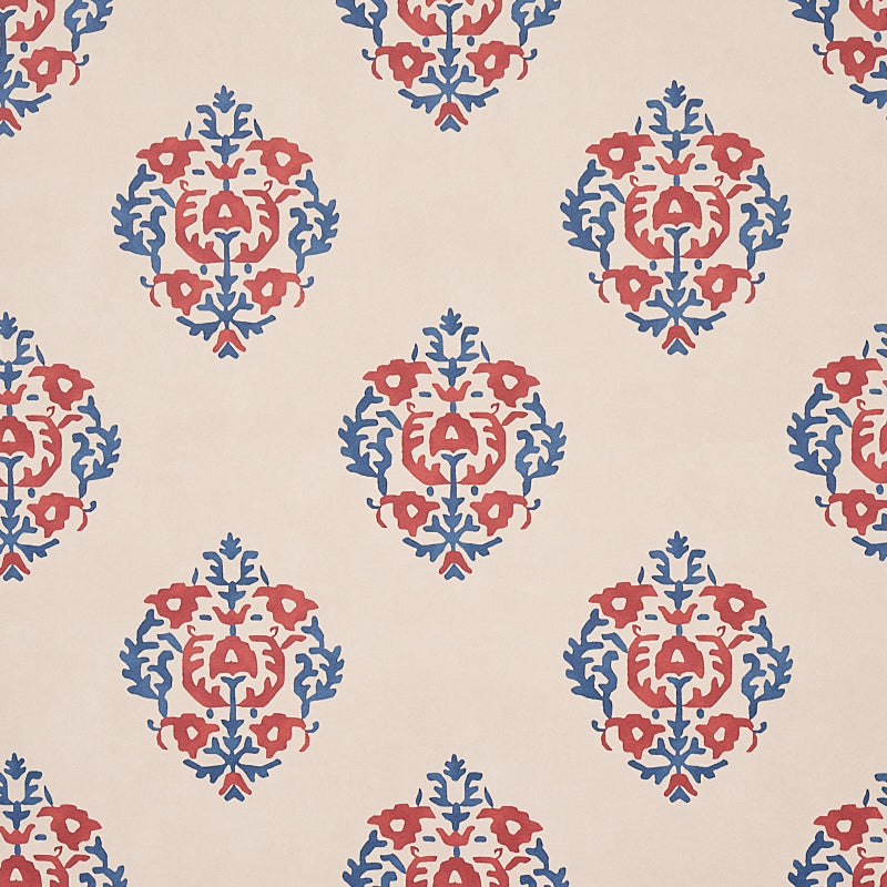 Constantine wallpaper in red and blue color - pattern number 5012882 - by Schumacher in the Cabana collection