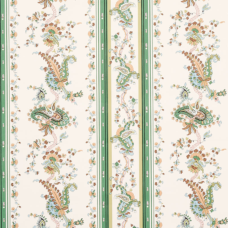 Elena Paisley Stripe wallpaper in green color - pattern number 5012890 - by Schumacher in the Cabana collection