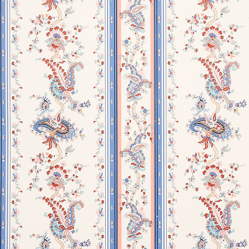 Elena Paisley Stripe wallpaper in blue color - pattern number 5012891 - by Schumacher in the Cabana collection