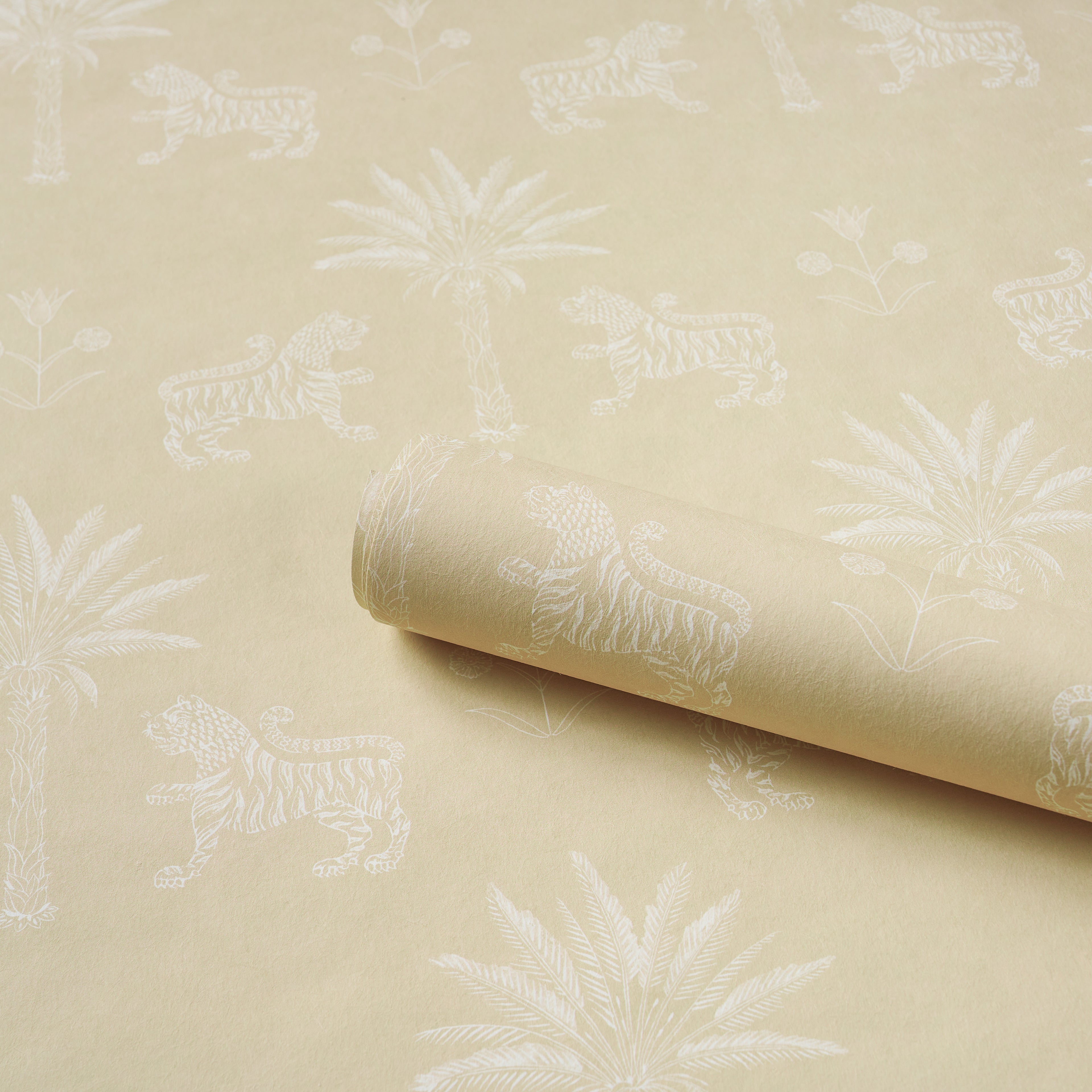 Tiger Palm Silhouette Wallpaper in mistral sand color - pattern number 5012923 - by Schumacher in the Atelier Paris collection