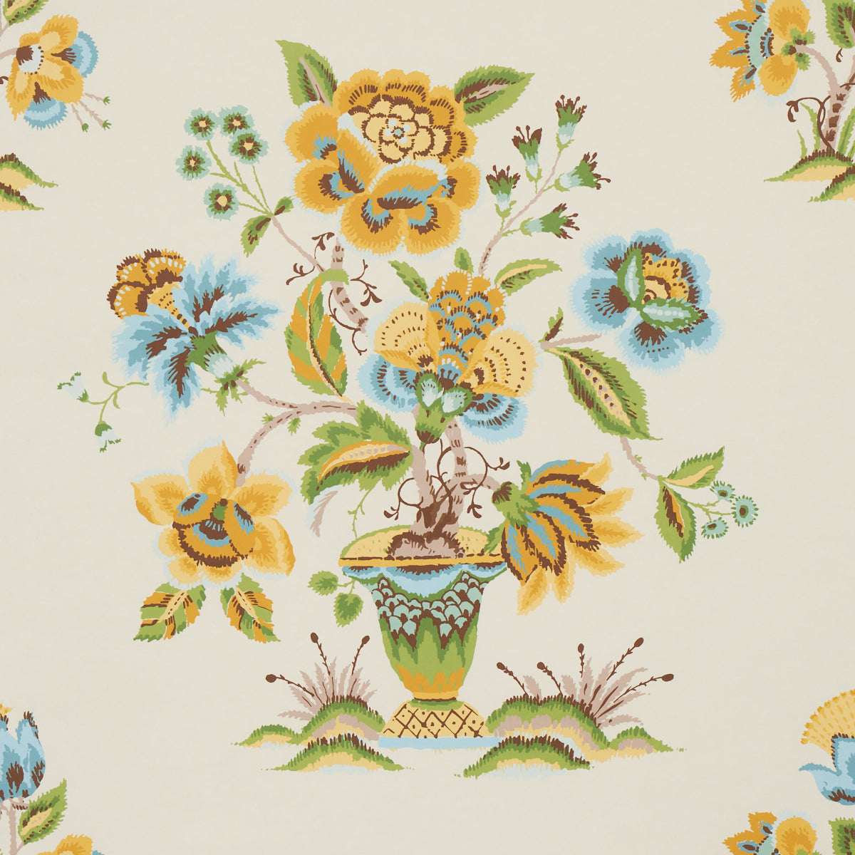 Ashford fabric in ochre and sky color - pattern number 5013182 - by Schumacher in the Schumacher Classics collection